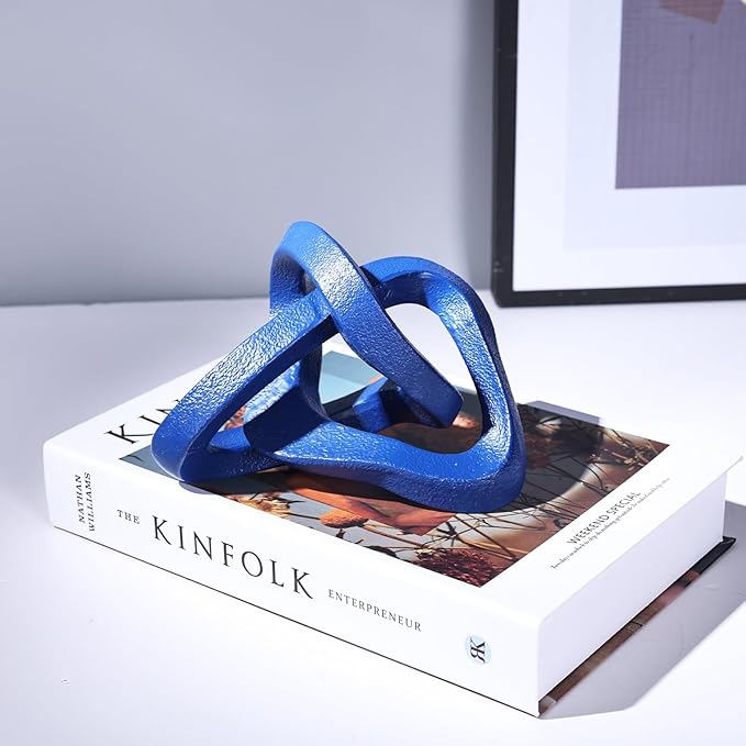 LCCCK Infinity Knot Sculpture Blue Knot Decor Object, Abstract Knick Knacks Coffee Table Modern Statue, Navy Blue Sculpture for Home Living Room Table Ornaments and TV Stand Bookshelf Decorative