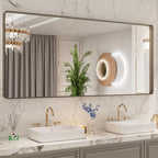 LOAAO 72”X32” Bronze Bathroom Mirrors for Vanity, Rounded Rectangle Brushed Bronze Metal Frame Mirror, Anti-Rust, Tempered Glass, Hangs Horizontally or Vertically