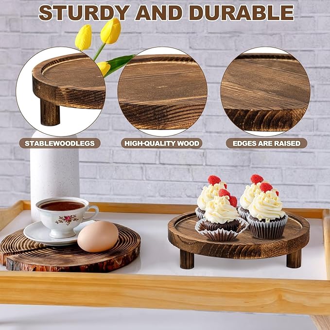 3PCS Wooden Risers for Display Wood Cake Stand for Party Round Food Risers for Buffet Wooden Holder Rustic Riser for Decor Tiered Tray Decor Home Kitchen(Rustic, 3 PCS (8”, 6”, 5”))