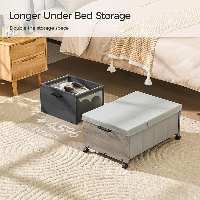 Under Bed Storage with Wheels,Under Bed Drawers Heavy Duty, 2 Packs, Wooden Under Bed Storage Containers Organizer, Metal Frame, Patented Design