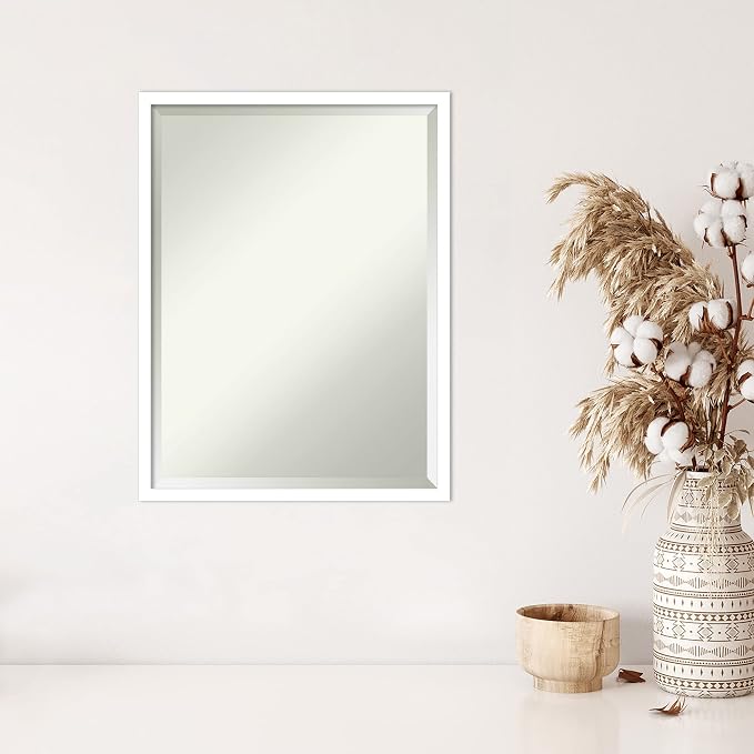 Amanti Art White Wall Mirror 25x19 Svelte White Rectangle Bathroom Mirror for Wall Decor Living Room, Medium Modern Wood Frame, Hangs Horizonally and Vertically, Bathroom Decor, Beveled Edge