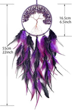 Black and Purple Dream Catcher Wall Decor Crystal Tree of Life Dream Catchers Handmade Feather Dreamcatcher Wall Hanging Ornament for Bedroom Living Room Home Decor