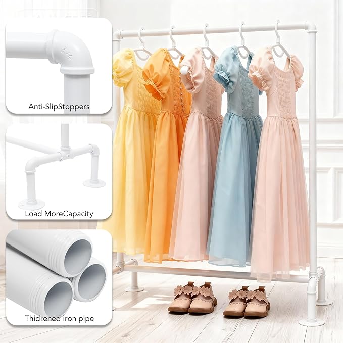 Kids Pipes Dress up Clothing Rack, Kids Clothes Rack, Child Garment Rack, Hanging Clothes Rod Storage Shelf Organizers Shelves Shelving, White Metal
