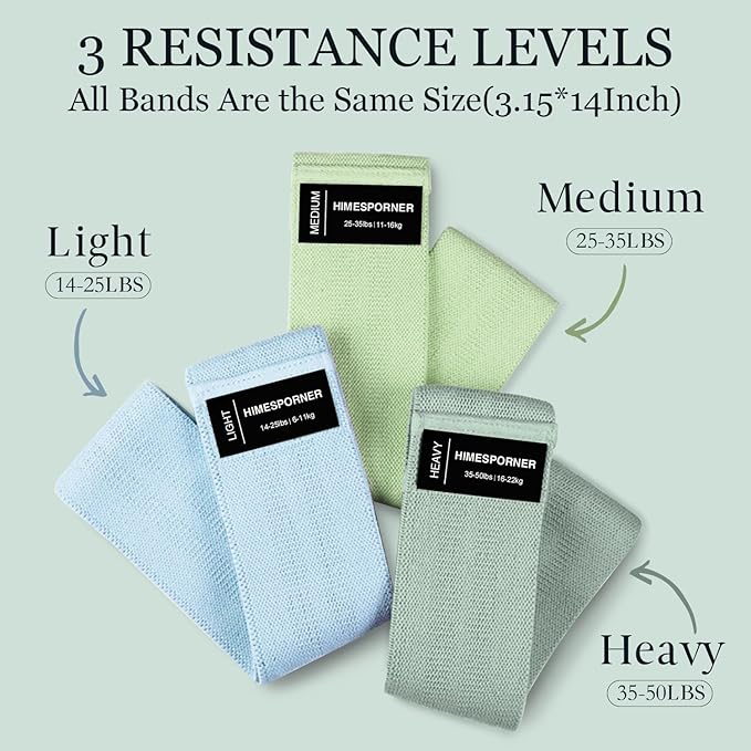 Wide Fabric Resistance Bands for Working Out, 3 Level Non-Slip Exercise Booty Bands for Women & Men Leg and Glutes with Hair Ties and Tape Measure - for Home Gym Workout, Yoga, Pilates