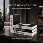 PROBENEX Urban Large 4 PCS Faux Decorative Books | Not Real Books, Cardboard Foldable Display Props | NYC London Paris Sydney City Theme Book Set | Modern Minimalist Coffee Table Decor