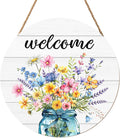 Harooni Spring Summer Welcome Door Sign for Front Door Spring Mason Jar Flowers Door Hanger Sign Wildflower Butterfly Wood Wreath Farmhouse Front Wreaths for Porch Wall Indoor Home Decor 12"x12"