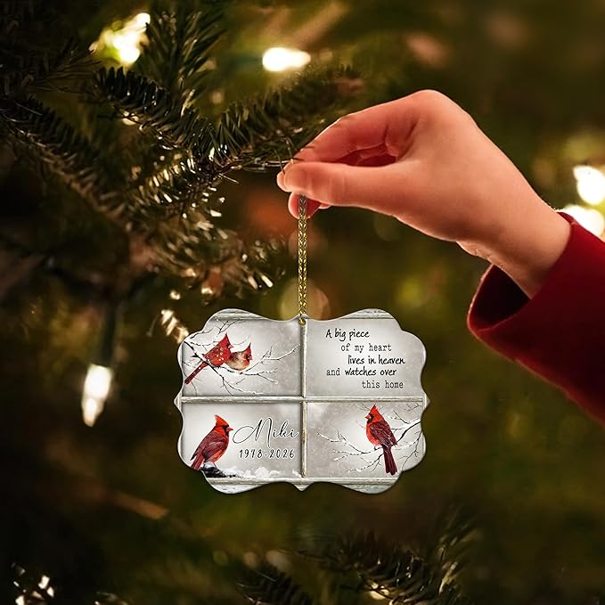 HYTURTLE Personalized Memorial Sympathy Christmas Ornament Tree Decor Gifts for Family Loss of Loved One Mom Dad - Remembrance Bereavement Gifts - Cardinal Birds Custom Name Aluminium Ornament