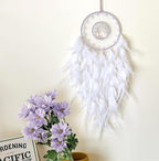 Dream Catchers, White Dream Catcher Tree of Life Wall Decor, with Natural Healing Crystal Stone, Perfect Rock Crystal Handmade Dreamlike Dream Catchers for Bedroom Decor Art Craft Gift