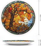 Autumn Decorative Plates, Stained Glass Design Autumn Tree Display Plate for Home Office Kitchen Table Decor Porcelain Plates 7 Inch, Thanksgiving Gifts