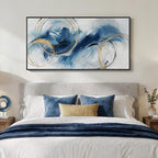 Extra Large Framed Navy Blue Abstract Canvas Wall Art for Living Room, Minimalist Modern Prints Paintings Artwork for Walls, Horizontal Contemporary Pictures Wall Decor for Bedroom, Office, 30x60 In