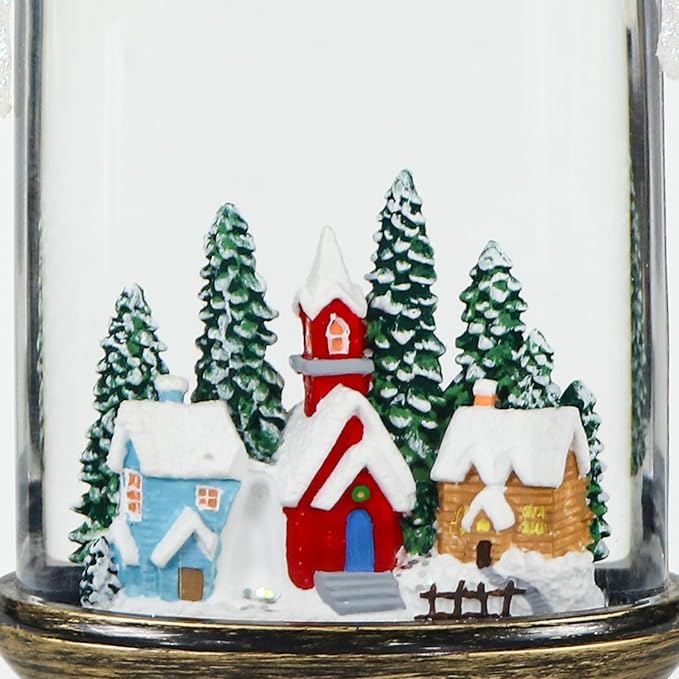 GenSwin Christmas Snow Globes with Music Timer and USB Rechargable Cable, Christmas Lantern Decorations Indoor, 1 Pcs Christmas Music Box with House and Christmas Tree Design for Decor