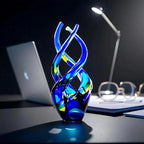 Hand Blown Glass Decor - Cobalt Blue Glass Sculpture - Ocean Theme Spiral Kinetic Figurine, Light Reactive Gradient Decor for Home Office Garden, Ideal Gift for All Occasions