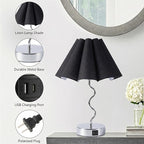 EOEYYOYB Pleated Table Lamp, Table Lamp for Bedroom, Bedside Lamps for Nightstand with Linen Lampshade, Modern Lamp for Bedroom Home Office Decor, Chrome
