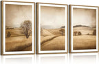 BINCUE Framed Countryside Wall Art Rustic Village Wall Decor Farmhouse Landscape Art Print Nature Countryside Artwork Rustic Landscape Wall Pictures for Living Room Bedroom Office Farmhouse 16x24 Inches Set of 3 Gift