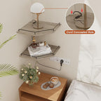 JJL Corner Shelf Wall Mounted, 12 Inches 2-Tier Floating Corner Shelf, Hexagon Rustic Wood Decor with Fence, Gray Wood Grain Wall Shelves for Apartment Bedroom Kitchen Bathroom