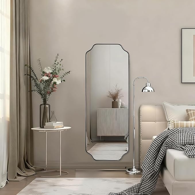 ANDY STAR 18" x 48" Chrome Full Length Mirror, Large Rectangle Bathroom Mirror, Full Body Wall Mirror with Scalloped Corner Decorative for Bedroom, Living Room (Horizontal or Vertical)