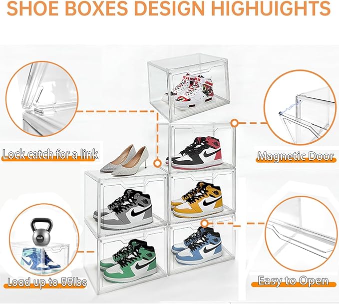 Magnetic Acrylic Clear Shoe Boxes – 360° Transparent Stackable Sneaker Storage & Organizer Box, Professional Shoe Display Case & Multipurpose Storage Bin for Closet (5pcs)