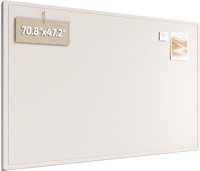 Fluxynara Large Bulletin Board, 70.8" x 47.2" Cork Board Alternative with 48 Safe Removable Adhesive Tabs, Foldable Felt Pin Board for Home Office, Classroom, Bedroom,Entryway for Walls—Oatmeal
