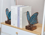 Vintage Blue Butterfly Bookends,Resin Book Ends for Shelves,Heavy Duty Decorative Bookends,Creative Book Stopper Holder Decor for Desk Home Office,Shelf Decoration,Gifts for Mother's Day