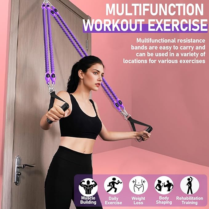 2026 Upgrade Foot Pedal Resistance Band, Adjustable 4-Tube Pedal Ankle Puller Resistance Band with Handle, Multifunction Home Gym Equipment, Stirrup Puller for Men Women for Full Body Exercise