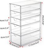 Hipiwe 5-Drawers Plastic Storage Organizer, Clear Hair Accessories Organizer with Large Capacity for Bathroom, Dresser, Cosmetic Hair Tie Container for Girls Women
