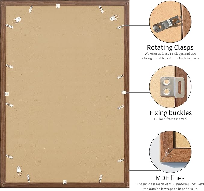 20x30 Picture Frame Brown Set of 3, Display Pictures 16x24 with Mat or 20 x 30 Without Mat, Poster Frames 20x30 for Wall Hanging Horizontal and Vertical