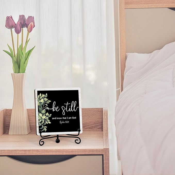 Home Decor, Farmhouse Be Still And Know That I Am God Shelf Decor For Living Room, Christian Gifts For Women Men, Entryway Tv Stand Fireplace Mantle Coffee Table Decoration (Still-11)