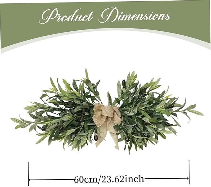 Greenery Swag, 24inch Artificial Olive Branches Swags with Bow, Summer Eucalyptus Wreath for Wedding Arch Party Wall Home Garden Decorations
