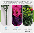 Fake Artificial Hanging Flowers for Outdoor, 2 PCS Silk Morning Glory Faux Flowers with Eucalyptus Leaves,Realistic Hanging Plants for Wedding Home Office Garden Decor