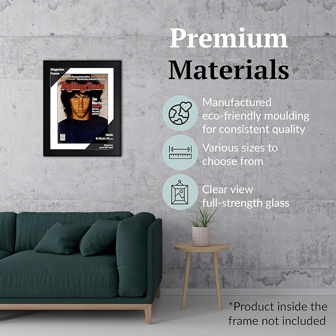 Creative Picture Frames 9.75 x 11.75 Magazine Frame with Full-Strength Glass, Holds Up To A 1/4" Thick Media with Installed Hangers for Easy Mounting, 11x14 Black Frame with White Mat