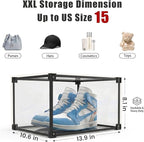 Magnetic Side Open Transparent Plastic Storage Shoe Box Clear Shoe Display Case Sneaker Shoe Storage Box Display Box Shoe Container Clear Closet Shelf Shoe Organizer (Black 8PC)