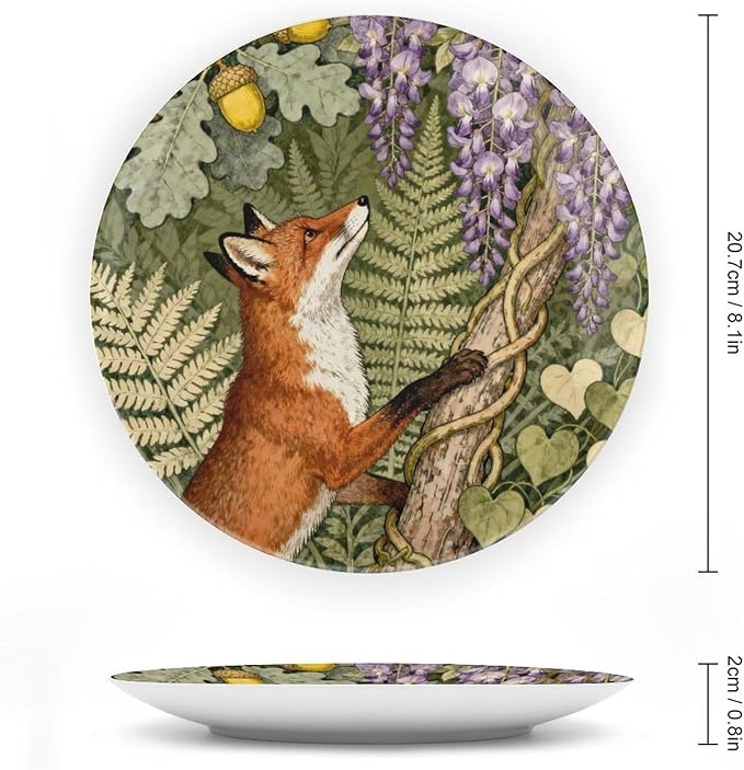 Art Nouveau William Morris Flowers And Foxes Vintage Plates of 6", 7", 8", 10", Custom Christmas Bone China Decorative Plate, Custom Gifts, Office Festival Decorations Household, with Display Stand