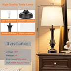 Seealle Upgraded Touch Lamps for Bedrooms Set of 2 - Nightstand Table Lamp with USB C+A, 3 Way Dimmable Lamps for Living Room, Office(White)