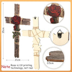 Chunful Wood Wall Cross with Hemp Rope Rose Wooden Wall Mounted Holy Cross Art Religious Home Living Room Decor Accessory for Home Decoration and Gifts
