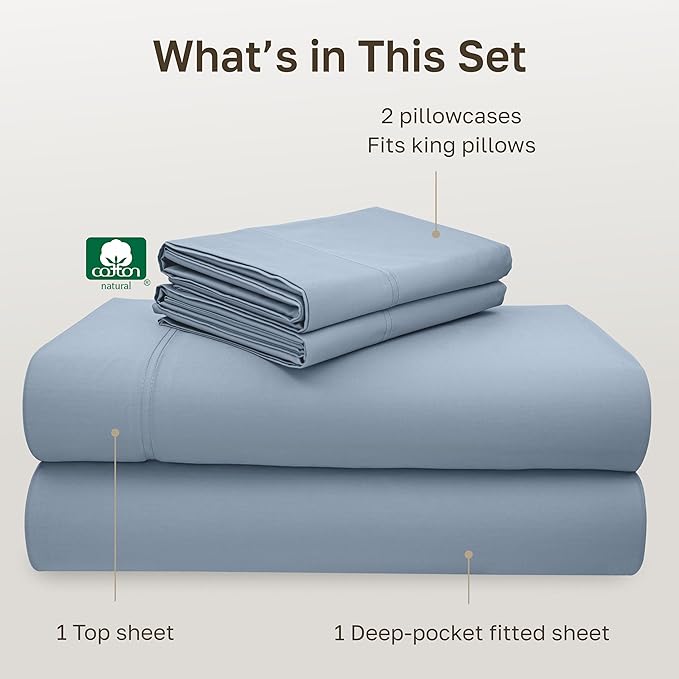 California Design Den California King Sheet Set - 100% Cotton, 600 Thread Count Deep Pocket Cal King Sheet Set, Luxury Hotel-Quality Sheets with Soft Sateen Weave - Blue