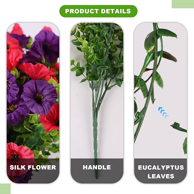 12 Bundles Morning Glory Artificial Flowers for Outdoor Decoration UV Resistant Fake Plastic Plants Artificial Greenery for Indoor Outdoor Garden Patio Window Box Home Decor