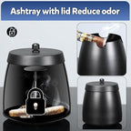 Cigar Ashtray with Lid for Outdoors Indoors Outside Patio Home Black Decor,Large Holder Ash tray Windproof,Cigar Accessories Gift for Men Dad Husband Boyfriend (Large)