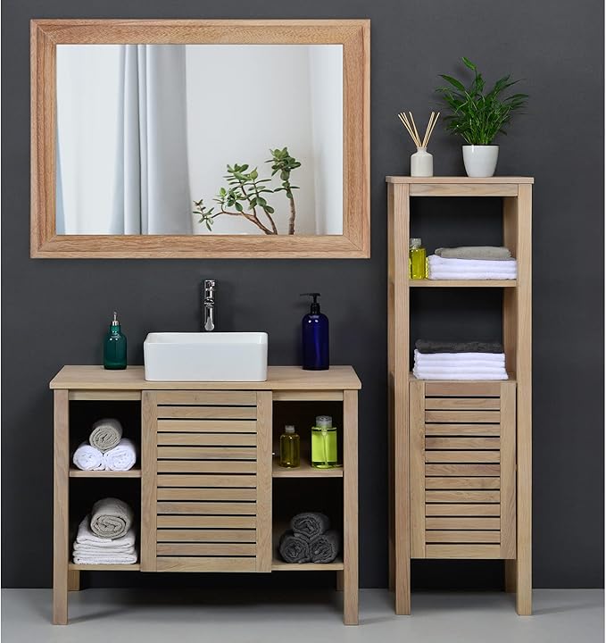 AAZZKANG Rustic Mirrors for Wall Rectangle Wooden Frame Hanging Mirror for Bedroom Bathroom Living Room Entryway Large 26"x18"
