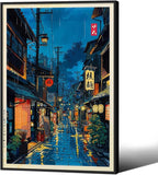 Japanese Tokyo Tea House Canvas Wall Art Japanese City Street Cafe Scene Picture Print Modern Ukiyo-e Decor Poster for Japanese Home Bedroom Decorations Artwork20x30in Black Framed