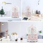 Carousel Music Box Silver Pink Christmas Snow Globes, 7.1" Glass Rotate Carousel Snow Globe for Kids & Adults, Classic Wind up Musical Snow Globe Valentines Day Gifts, Carousel Horse Home Decor