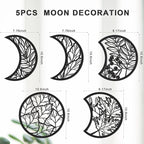 Jetec 5 Pcs Moon Phase Wall Art Decor Wall Pediments Hanging Wooden Phase Spiritual Bedroom Nordic Boho Lunar Aesthetic Art for Living Room Dorm Apartment Ornament(Black,10.6 Inch,Botanical)
