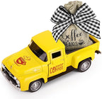 Hooqict Coffee Bar Decor Mini Metal Yellow Truck with Coffee Beans Burlap Sack for Summer Fall Home Farmhouse Kitchen Tiered Tray Decor Coffee Bar Accessories Coffee Station Decoration
