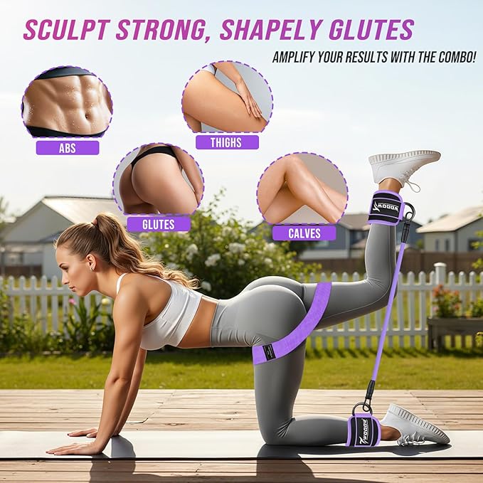 WOQQW Resistance Bands Set - Ankle Resistance Bands with Cuffs for Legs & Glute Workout, Fabric Booty Bands for Women, Home Gym Exercise Equipment for Hip, Pilates, Fitness, Yoga, Physical Therapy