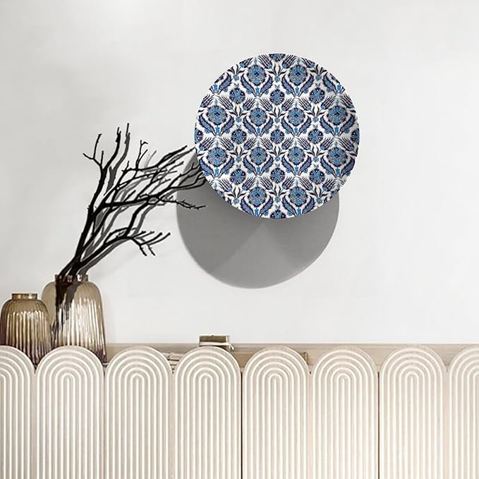 Turkish Decorative Plates, 6 Inch, Dark Blue Flower Round Display Plate, Hanging Decorative Plate with Display Stand, for Kitchen Party Coffee Table Decor Art