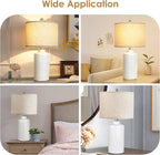 JUNNAI White Ceramic Table Lamp with Beige Shade: 3-Way Dimmable Night Stand Light Lamp 24.5" Modern Table Lamps for Living Room Bedroom End Table Office Entryway Lamps (Bulb Included