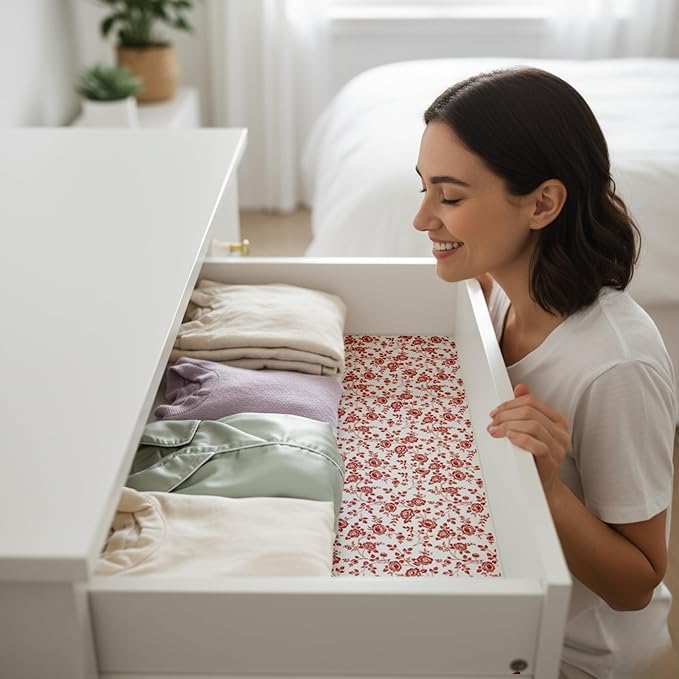 Rose Scented Drawer Liners for Dresser Drawers (10 Large Sheets, 19.7" x 14.4") - Non Adhesive Drawer Paper Liner for Bedroom Dresser & Closet Shelves by Linda’s Essentials