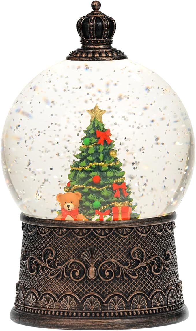Snow Globe Christmas, Lighted Christmas Snow Globes with Timer, Swirling Musical Glittering Snowglobe Lantern for Decorations(Bear Gifts)