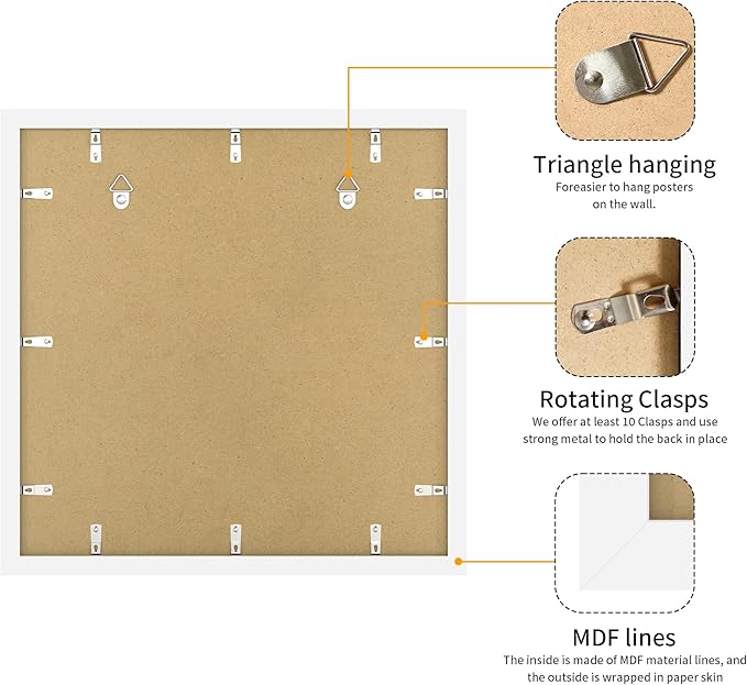 16x16 Picture Frame 3 Pack - White Poster Frame Display Pictures 12x12 with Mat or 16 x 16 Without Mat for Wall Hanging Horizontal and Vertical