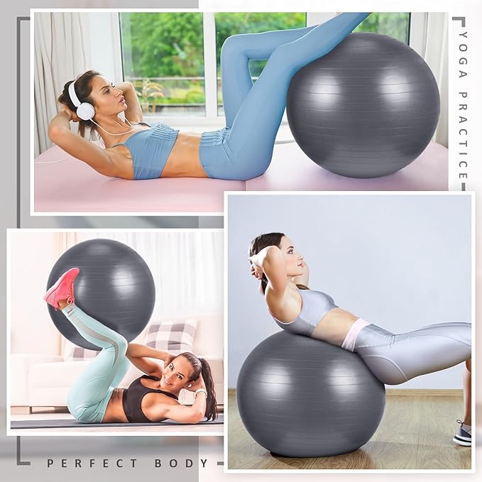 Liliful 10 Pcs Yoga Starter Kit Include 6mm Yoga Mat with Carry Strap, 2 Blocks, 65cm Pilates Ball, Stretch Strap, 5 Resistance Bands with Air Pump Home Workout Set for Beginners Women Men Gym