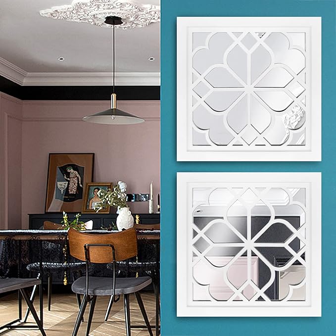 Wocred Set of 2 Mirrors Square Wall Mirror,Gorgeous Rustic Farmhouse Accent Mirror,White Color Entry Mirror for Bathroom Renovation,Bedrooms,Living Rooms and More(12”x12”)